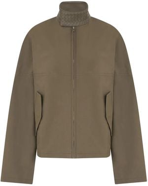 Bottega Veneta Cotton Jacket With Braided Leather Collar - Green
