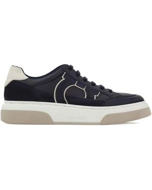 Ferragamo Cassina Gan2 Leather Sneakers With Suede Details - Blue