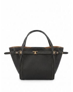 Tod's Mini T Signature Leather Shopping Bag - Black