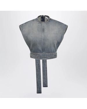Alaïa Alaia Raw Délavé Denim Belted Sleeveless Top - Grey