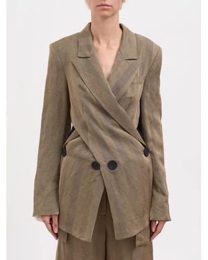 Alessandra Marchi Double-Breasted Linen Jacket - Natural