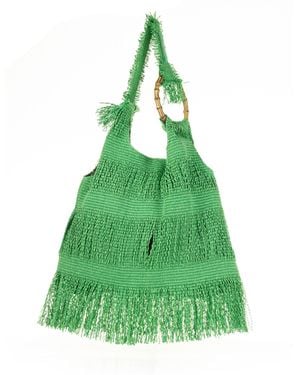 Anita Bilardi Picasso Shopping Bag With Fringes - Green