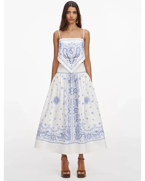 Self-Portrait Embroidered Midi Skirt - White