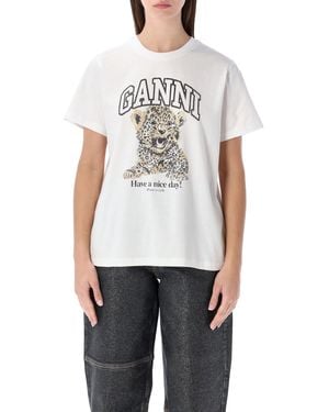 Ganni Leopard Graphic T-Shirt - White