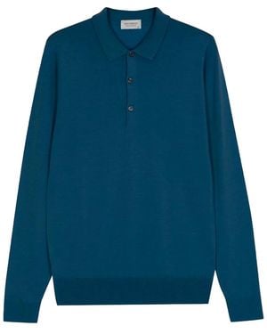 John Smedley Long Sleeve Polo - Blue