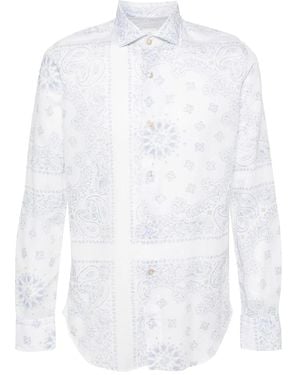 Eleventy Patterned Long-Sleeved Shirt - White