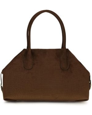 THEMOIRÈ Medium Talia Trank Crocodile-Effect Suede Shopping Bag - Brown
