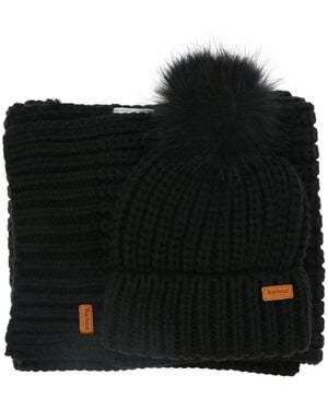 Barbour "Saltburn" Beanie And Scarf Set - Black