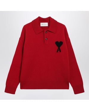 Ami Paris Ami De Coeur Polo Sweater - Red