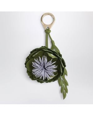Christian Louboutin Lilac Leather Key Ring With A Floral Design - Green