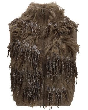 Brunello Cucinelli Mohair-Blend Sequin Zip Cardigan - Brown