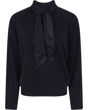 Semicouture "Kathi" Scarf Round Neck Sweater - Blue