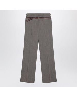 Prada Wool Blend Trousers With Printed Belt - Grey