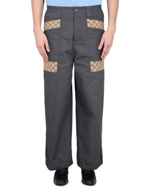 Gucci Cotton Fabric Pants With Gg Inserts - Gray