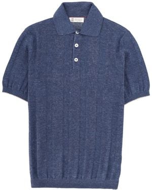 Brunello Cucinelli Linen Knit Polo Shirt - Blue