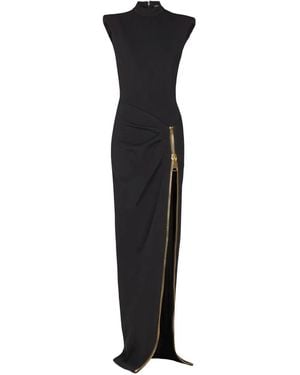 Balmain Long Jersey Dress With Zip - Black
