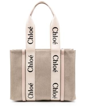 Chloé Woody Canvas Shoulder Bag - Natural