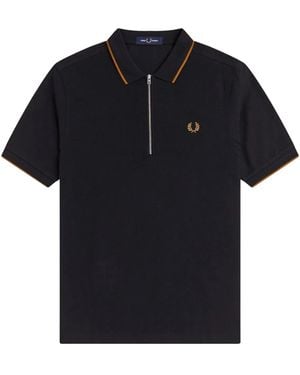 Fred Perry Polo Con Zip E Logo - Black