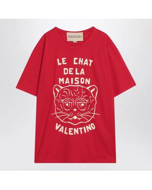 Valentino T-Shirt With Le Chat De La Maison Print - Red