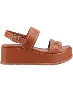 Hogan H703 Leather Platform Sandals - Brown