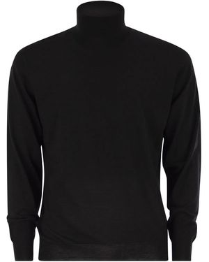 Fedeli Superfine Wool Turtleneck Derby - Black