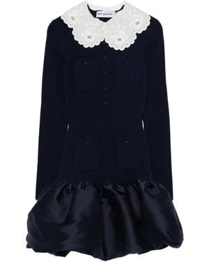 Self-Portrait Knit And Taffeta Mini Dress - Blue