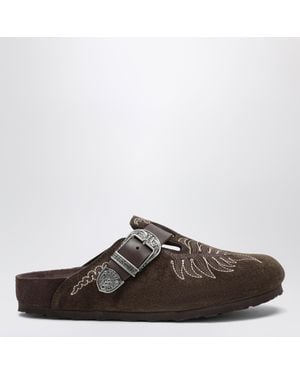 Etro Boston Embroidered Suede Sabot - Brown