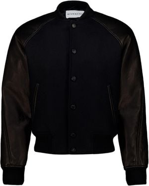Givenchy Wool And Leather Bomber With Logo Patch - Black
