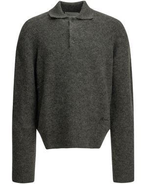 Ami Paris Polo Sweater With Logo - Gray