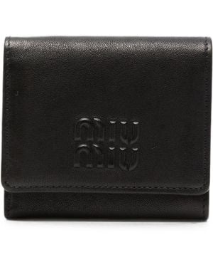 Miu Miu Logo-Embossed Trifold Wallet - Black