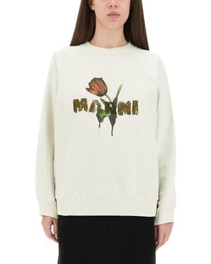 Marni Cotton Sweatshirt With Tulip Print - Natural