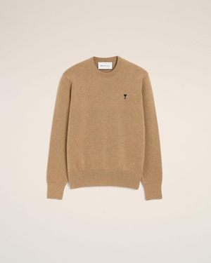 Ami Paris Crewneck Jumper With Ami De Coeur - Natural