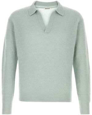 AURALEE Baby Suri Alpaca Sheer Knit Skipper Polo - Green