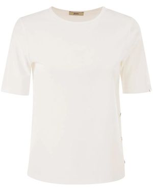 Herno Cotton T-Shirt With Logo Buttons On The Sides - White