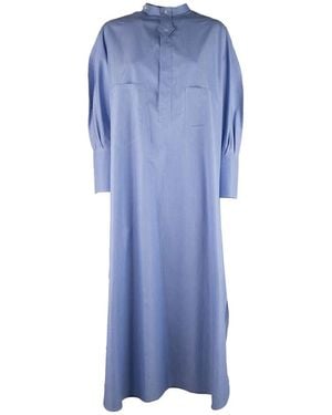 Celine Triomphe-Embroidered Shirt Midi Dress - Blue