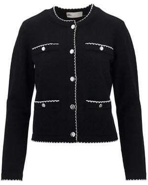 Tory Burch Kendra Cardigan With Scalloped Edges - Black