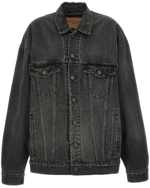 Balenciaga Denim Jacket With Used Effect - Black