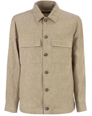 Peserico Lightweight Pure Linen Jacket With Patch Pockets - Natural