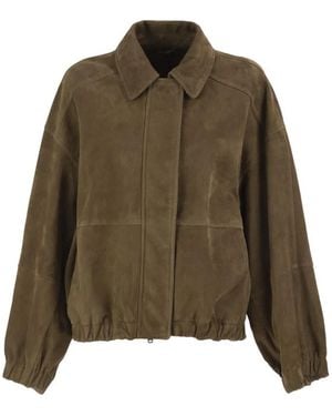 Brunello Cucinelli Suede Leather Bomber Jacket - Green