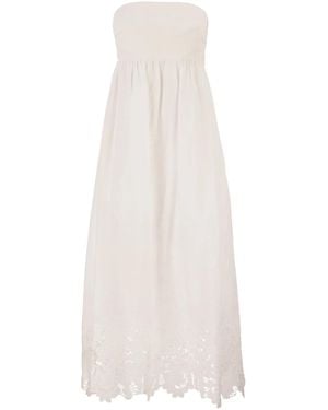 Max Mara Maxmara Studio Strapless Linen Dress With Embroidered Hem - White