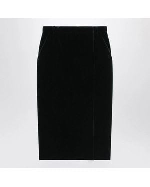 Saint Laurent Velvet Crossover Midi Skirt - Black