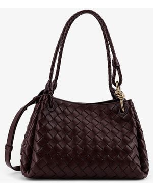 Bottega Veneta Parachute Leather Shoulder Bag With Intrecciato Motif - Brown
