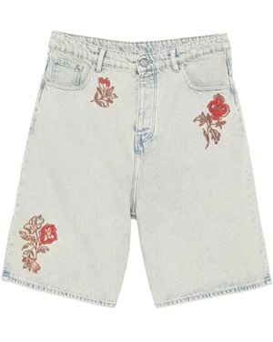 Drole de Monsieur "Dusty Brodé Fleurs" Shorts Jeans - White