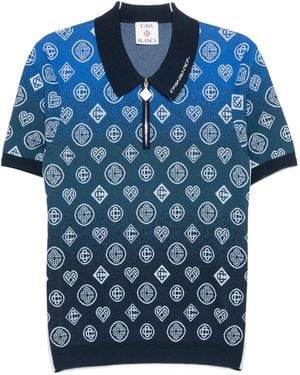 CASABLANCA Monogram-Jacquard Polo Shirt - Blue