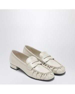 Prada Ivory Ruched Loafer With Logo - White