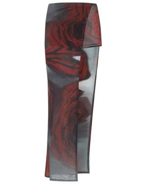 Jean Paul Gaultier Blurry Roses Asymmetric Midi Skirt - Brown