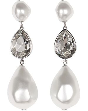 Self-Portrait Pearl Crystal Droplet Earrings - White