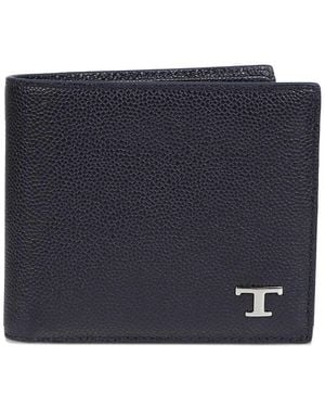 Tod's Bi-Fold Leather Wallet With Metal T Timeless Logo - Blue