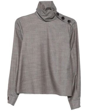 Patrizia Pepe Blouse With Button Details And High Neck - Grey