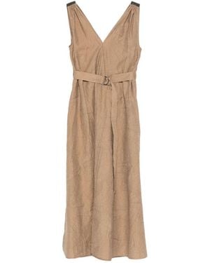 Brunello Cucinelli Midi Dress With Floral Motif - Natural